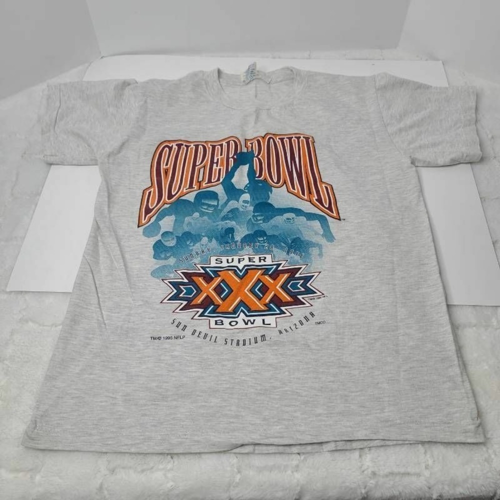 Super Bowl XXX Spectator Mens Graphic T-Shirt Gray Blue Heathered Vintage L